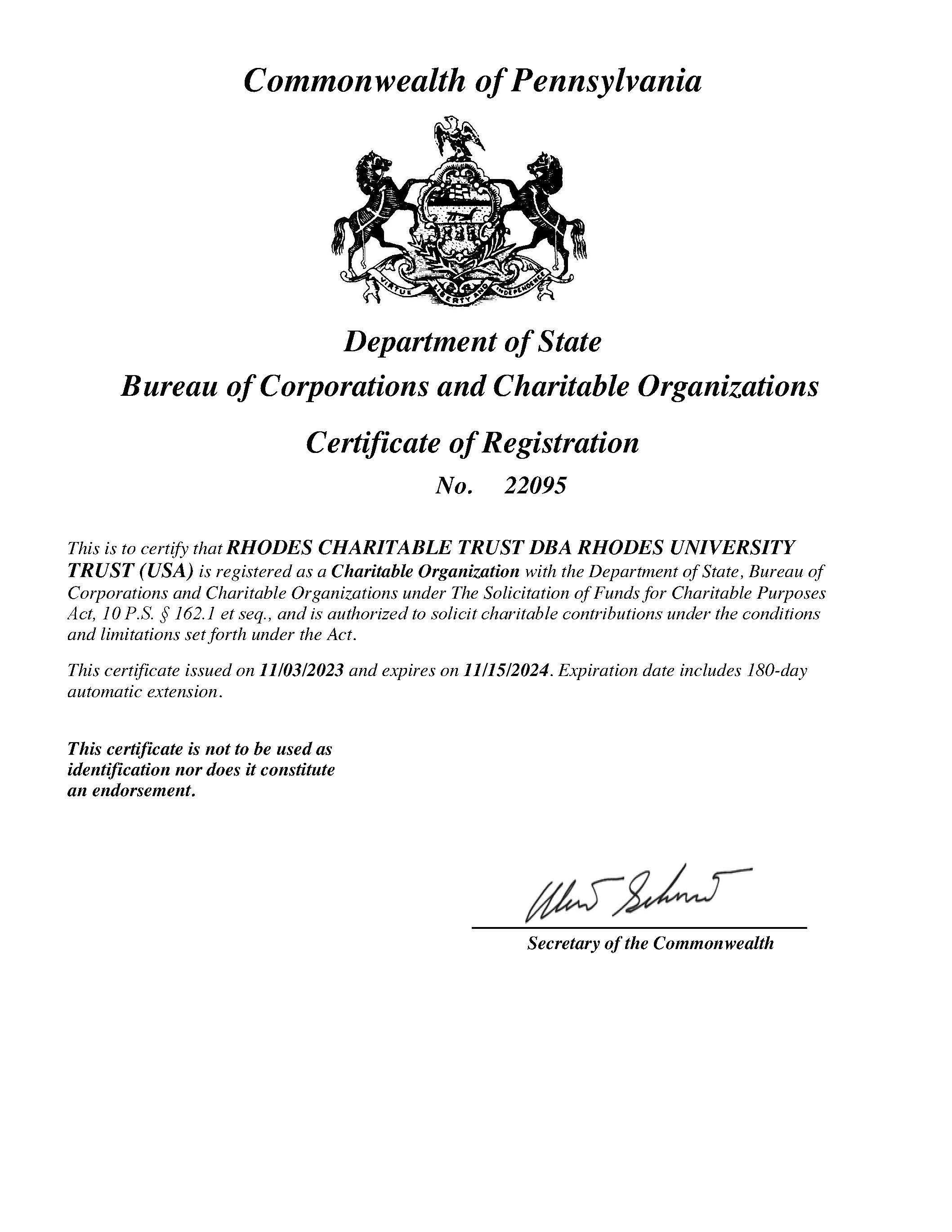 Certificate of Registration